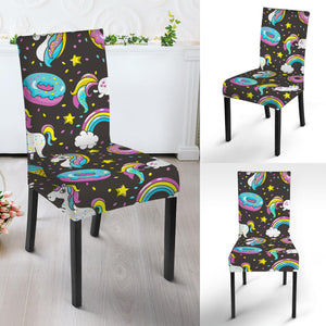 Girly Unicorn Donut Pattern Print Dining Chair Slipcover