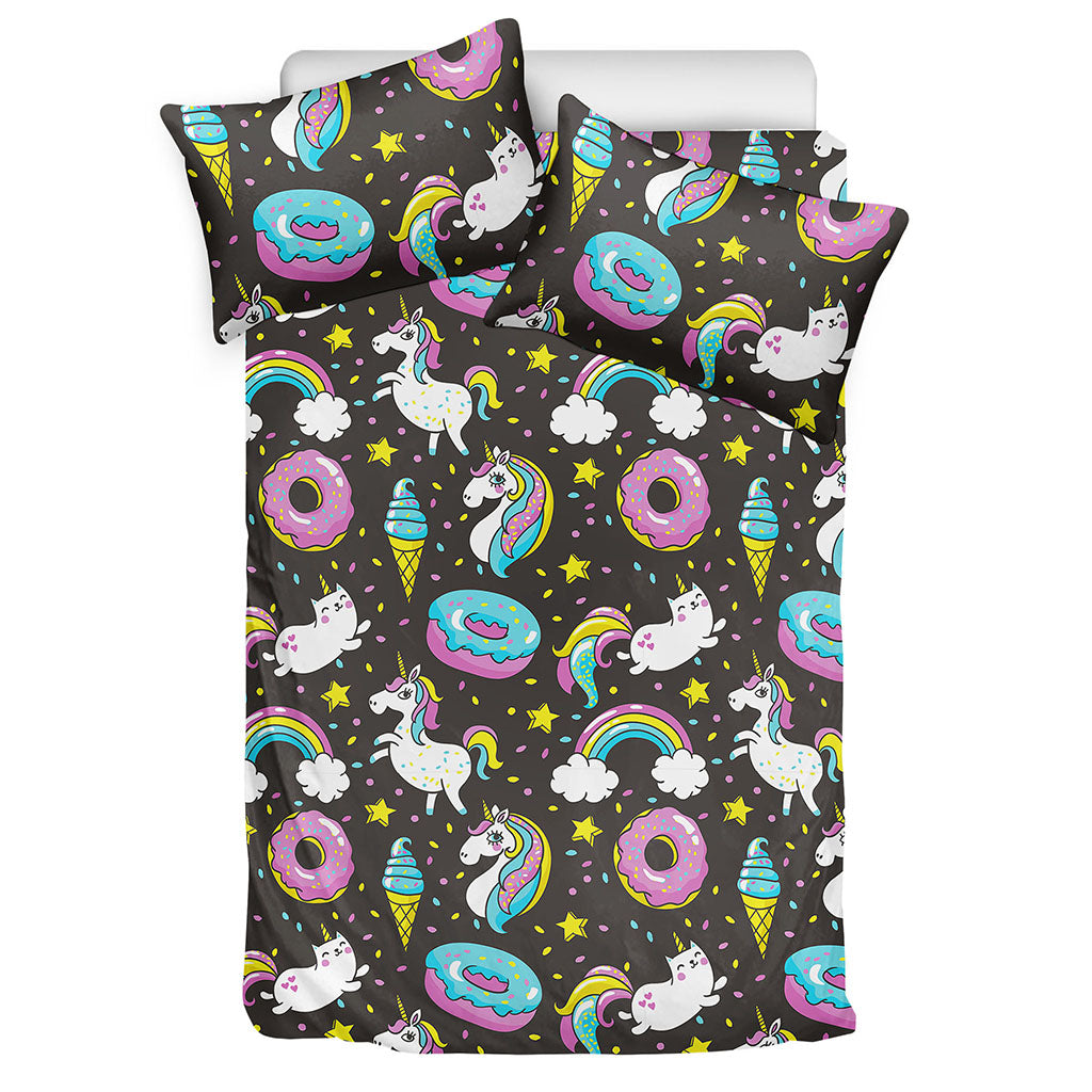 Girly Unicorn Donut Pattern Print Duvet Cover Bedding Set