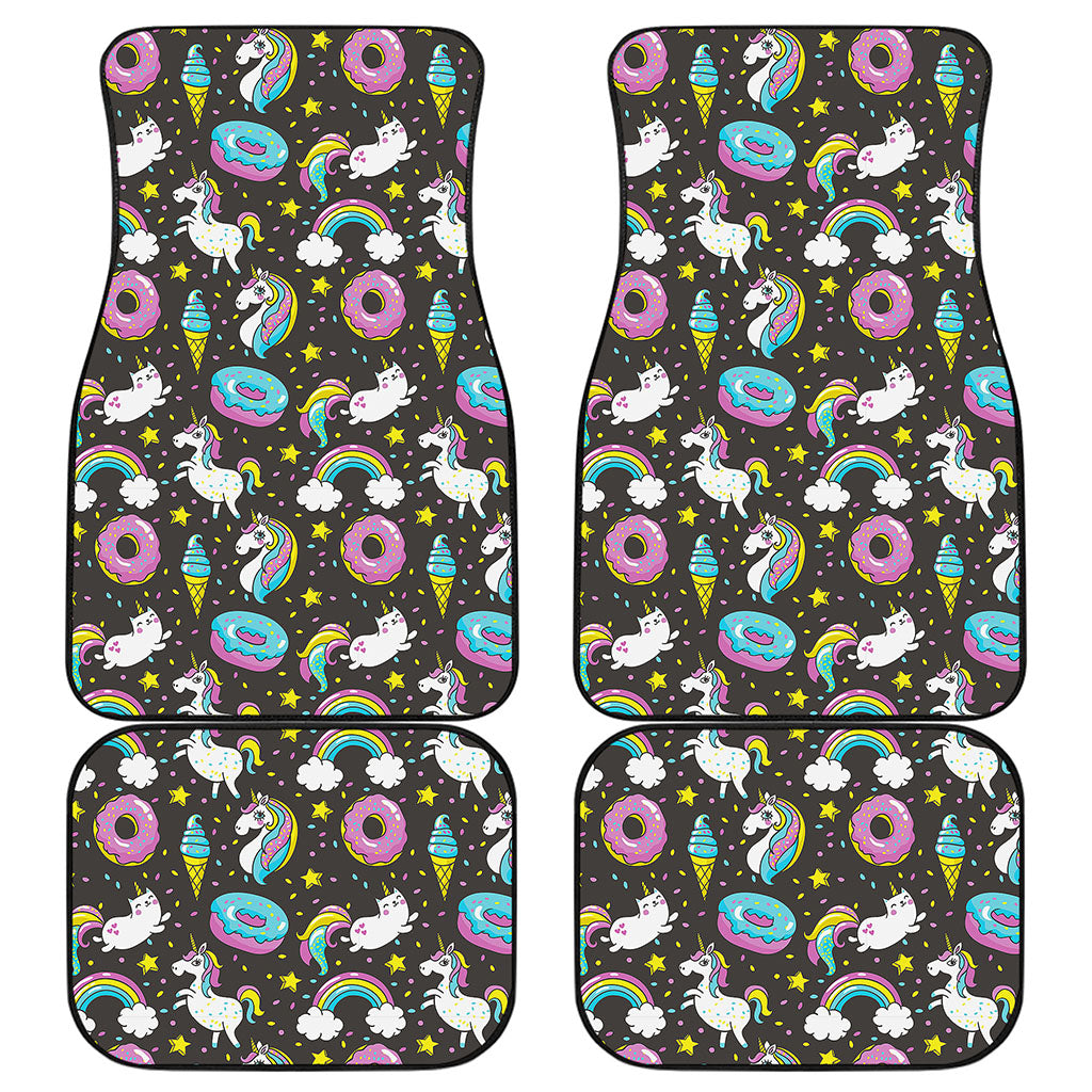 Girly Unicorn Donut Pattern Print Front and Back Car Floor Mats