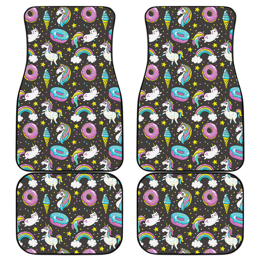 Girly Unicorn Donut Pattern Print Front and Back Car Floor Mats