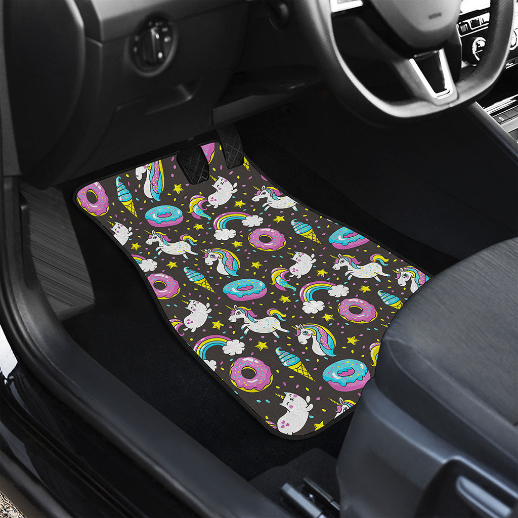 Girly Unicorn Donut Pattern Print Front and Back Car Floor Mats