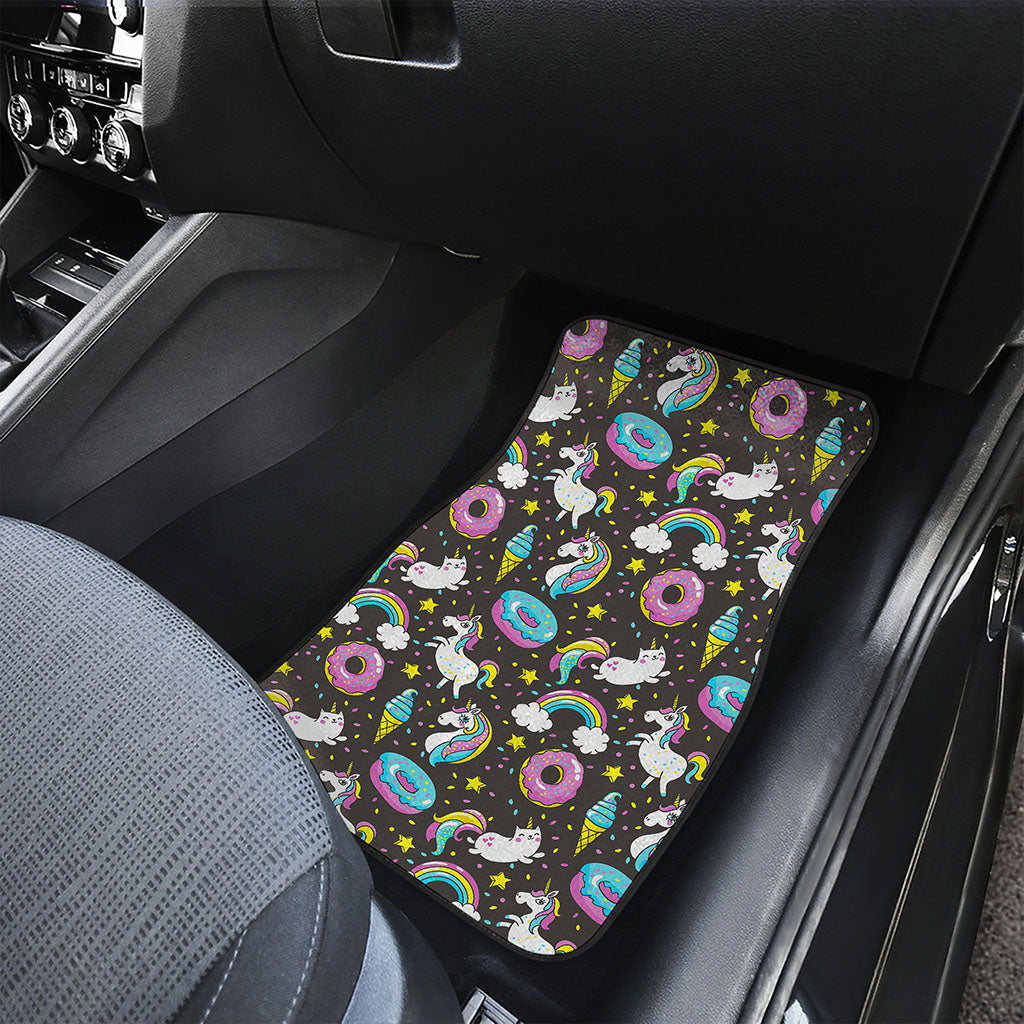 Girly Unicorn Donut Pattern Print Front and Back Car Floor Mats