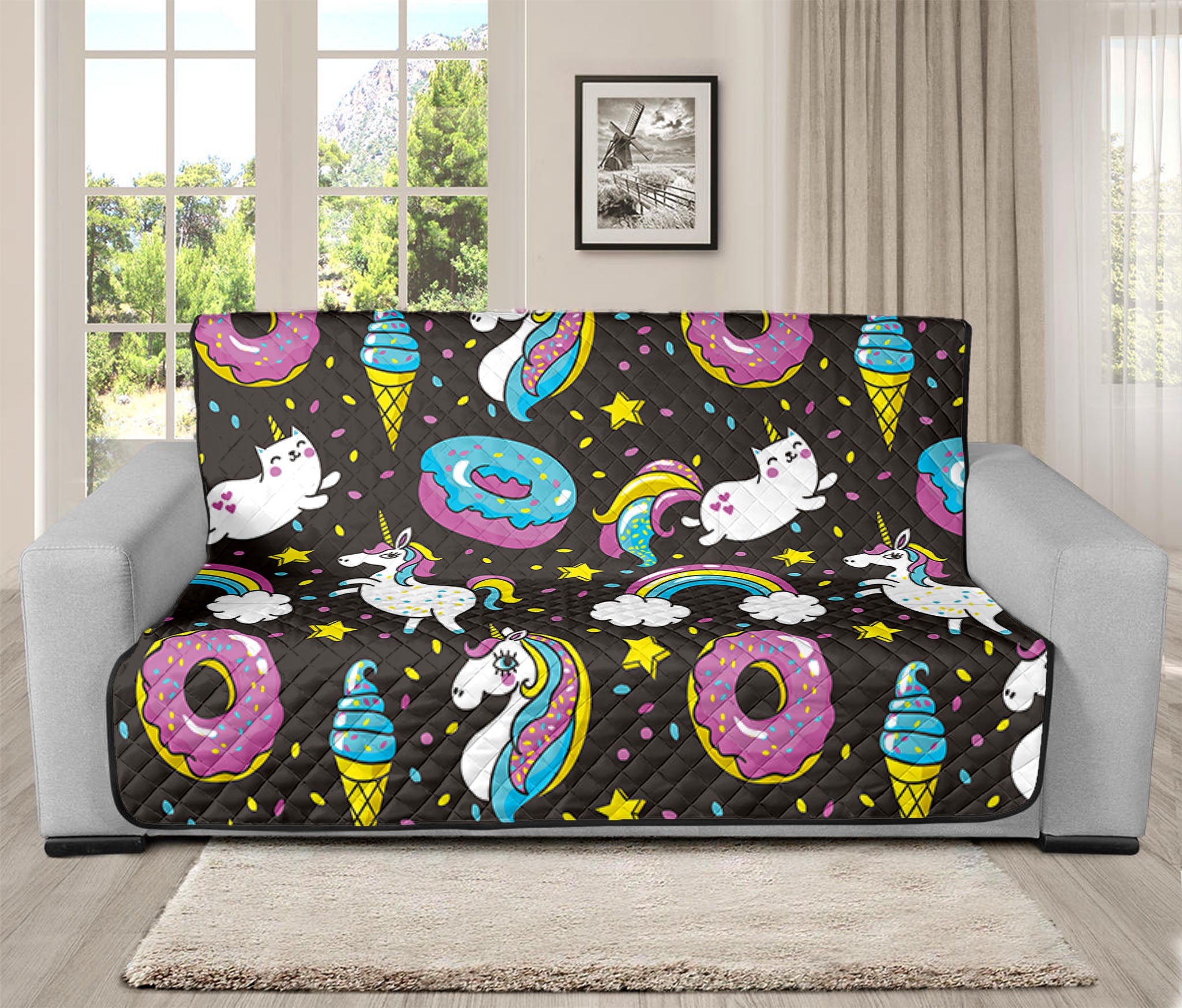 Girly Unicorn Donut Pattern Print Futon Protector