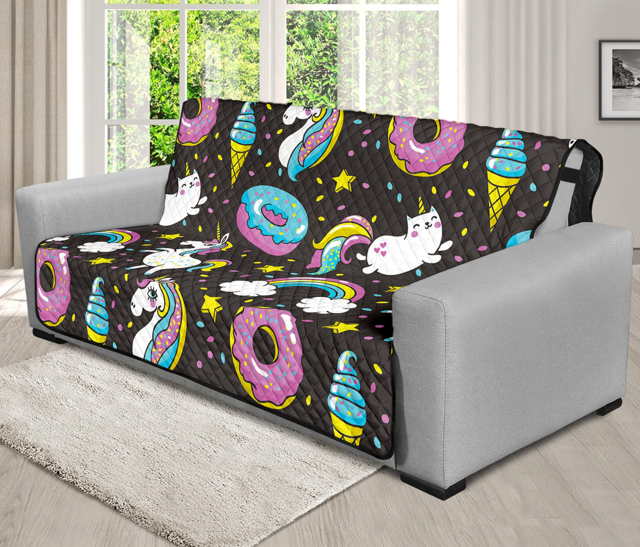 Girly Unicorn Donut Pattern Print Futon Protector