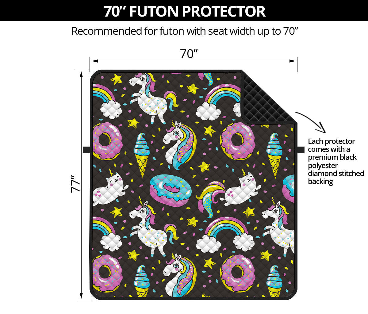 Girly Unicorn Donut Pattern Print Futon Protector