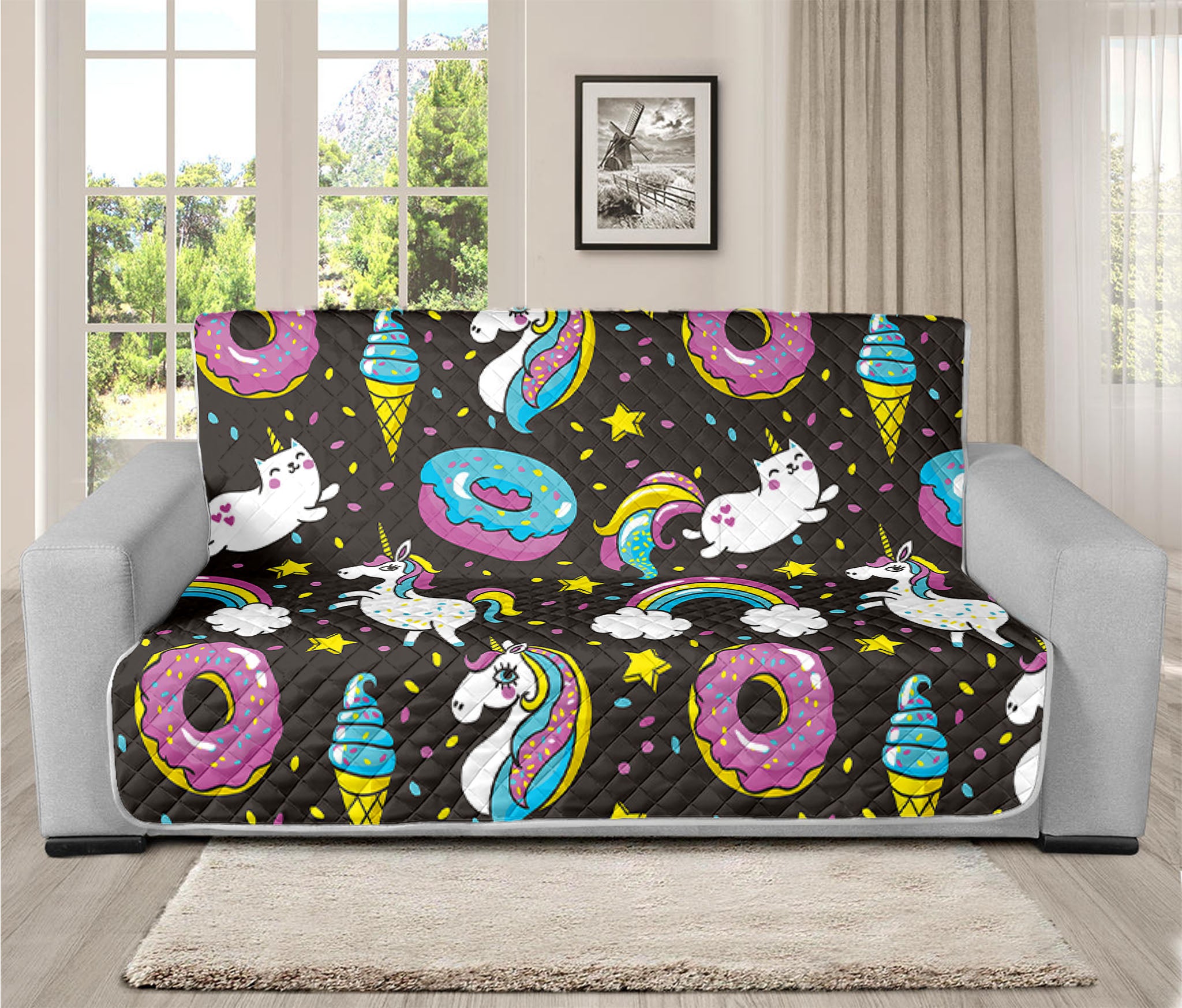 Girly Unicorn Donut Pattern Print Futon Protector