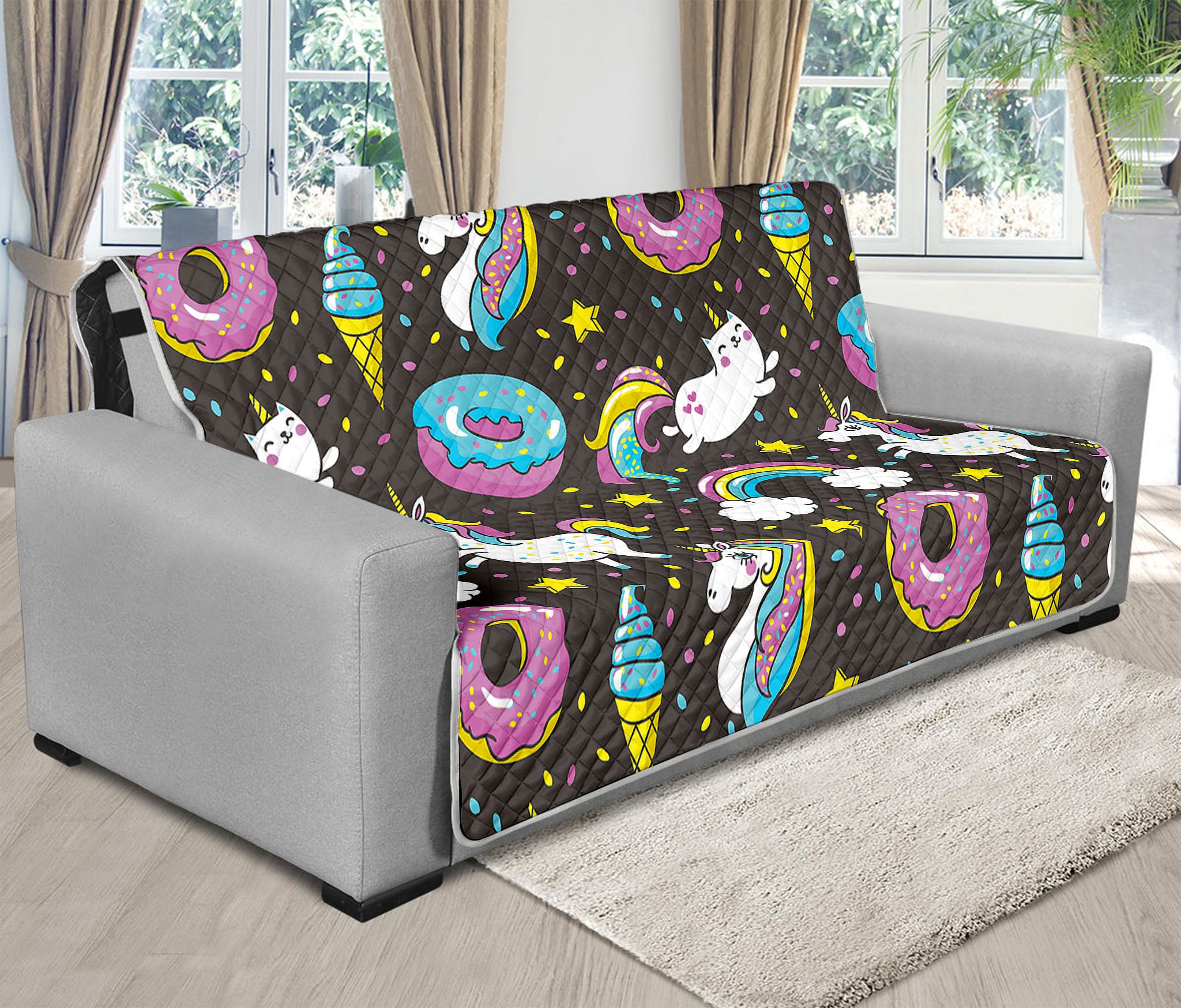 Girly Unicorn Donut Pattern Print Futon Protector