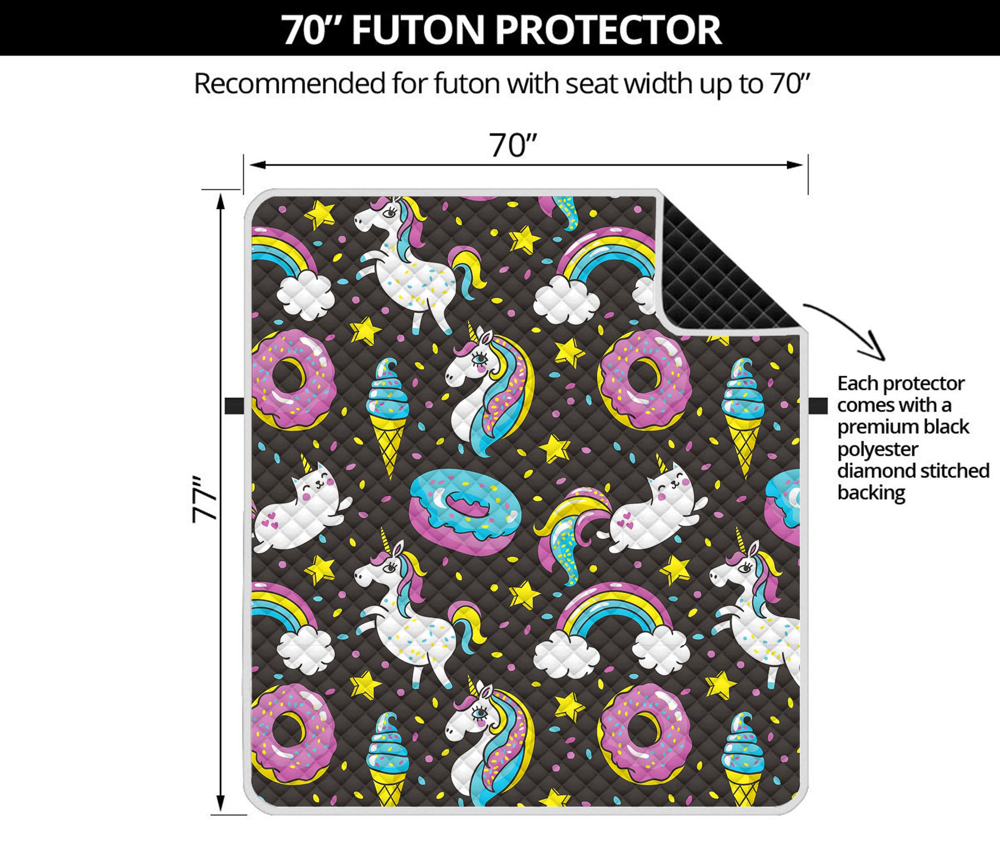 Girly Unicorn Donut Pattern Print Futon Protector