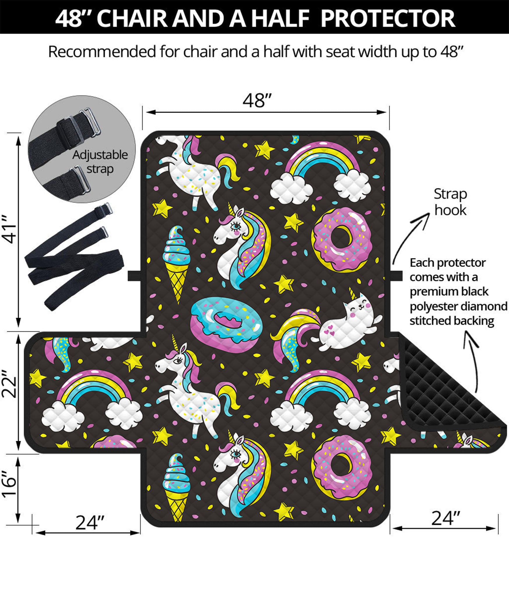 Girly Unicorn Donut Pattern Print Half Sofa Protector