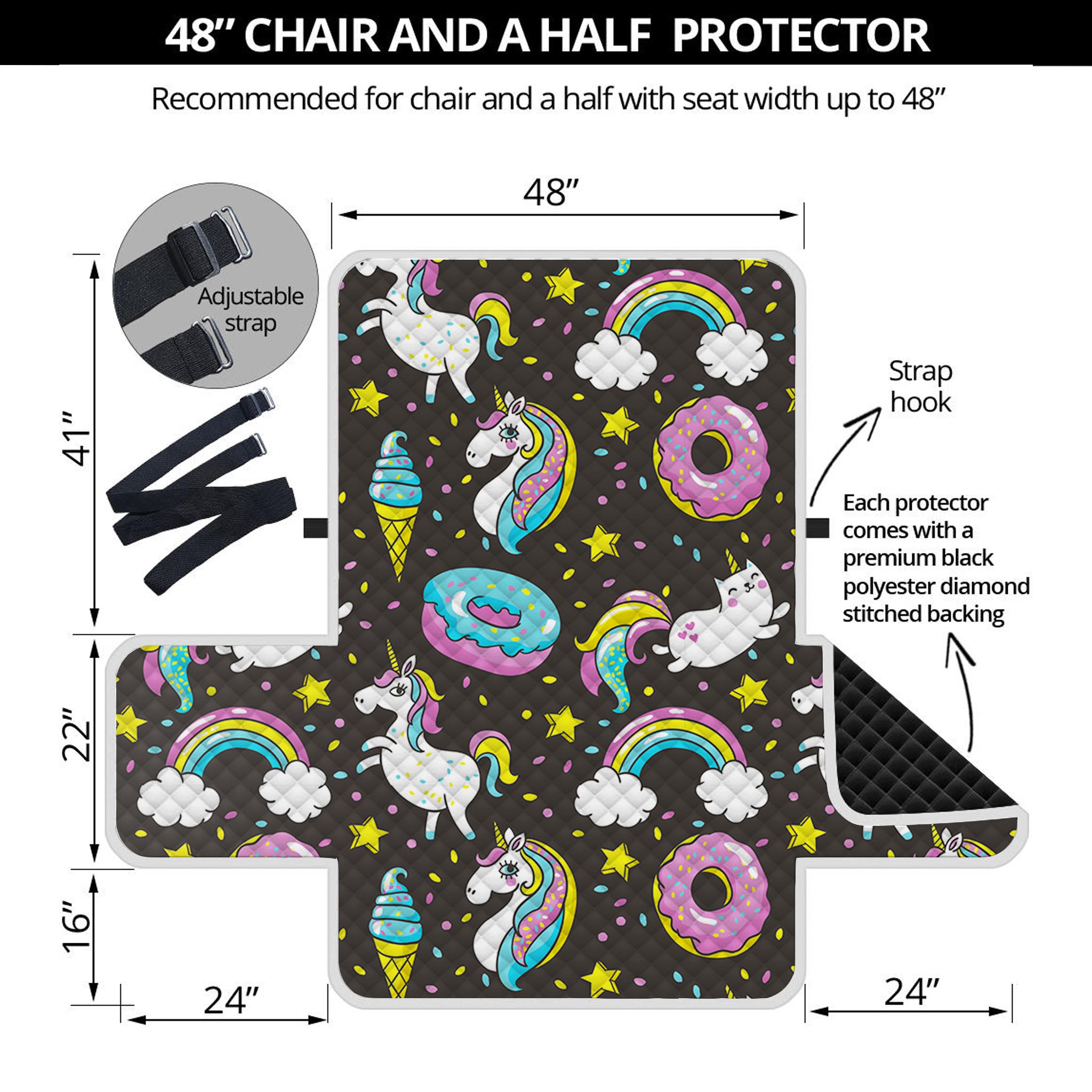 Girly Unicorn Donut Pattern Print Half Sofa Protector