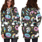 Girly Unicorn Donut Pattern Print Hoodie Dress GearFrost