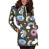 Girly Unicorn Donut Pattern Print Hoodie Dress GearFrost