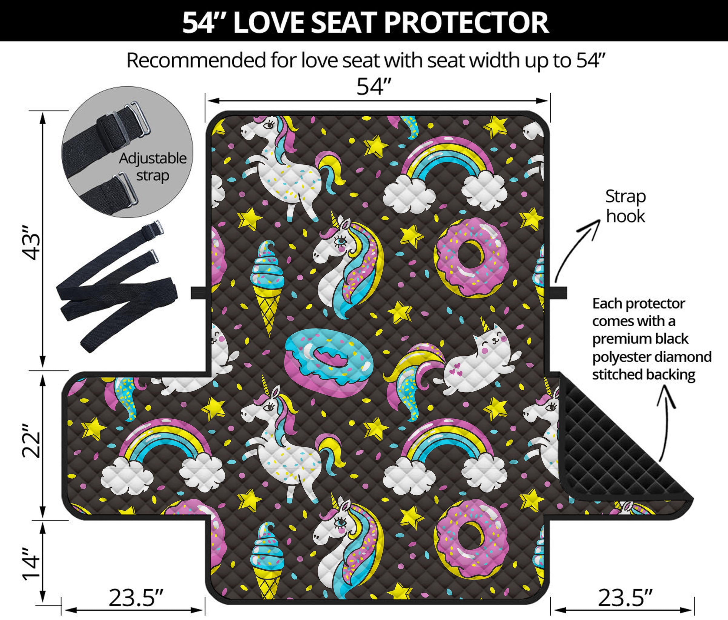 Girly Unicorn Donut Pattern Print Loveseat Protector