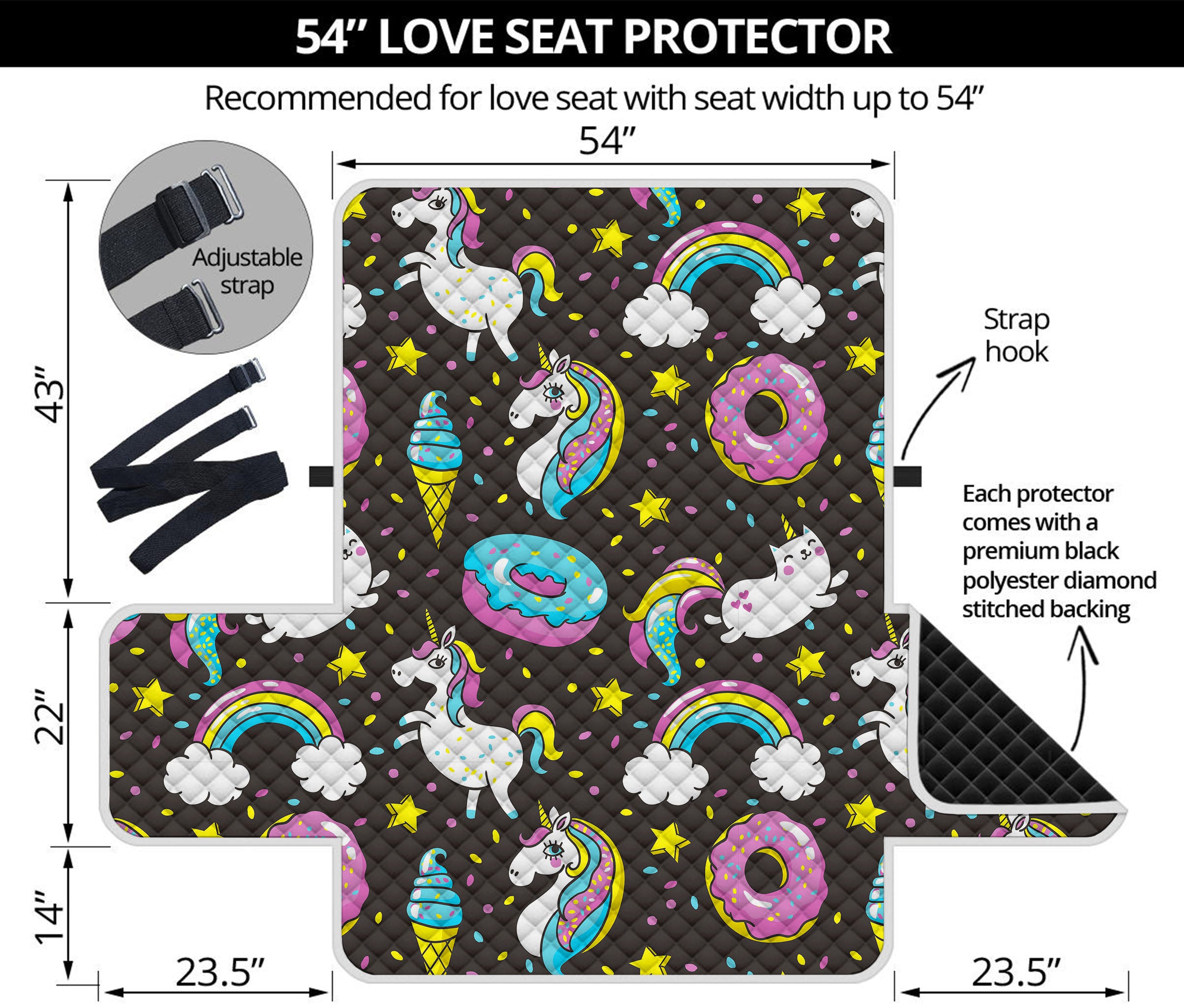 Girly Unicorn Donut Pattern Print Loveseat Protector