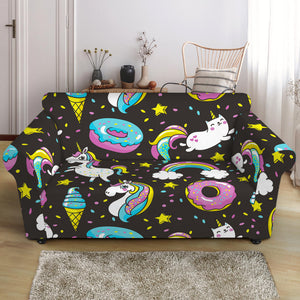 Girly Unicorn Donut Pattern Print Loveseat Slipcover