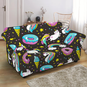 Girly Unicorn Donut Pattern Print Loveseat Slipcover