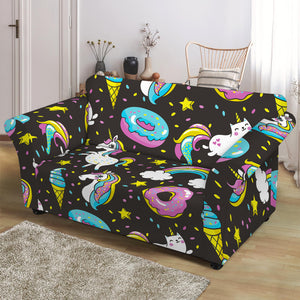 Girly Unicorn Donut Pattern Print Loveseat Slipcover