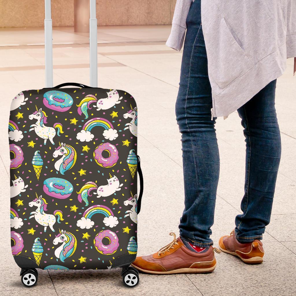 Girly Unicorn Donut Pattern Print Luggage Cover GearFrost