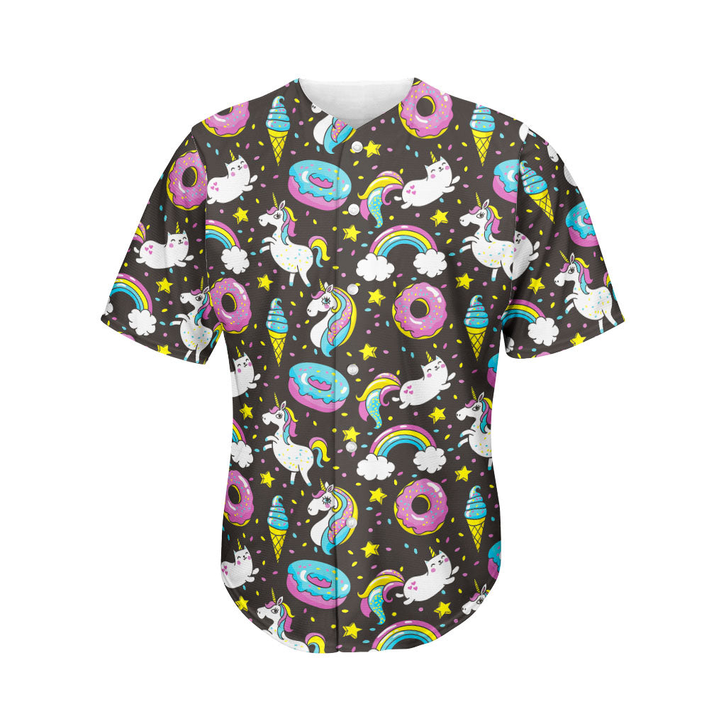 Girly Unicorn Donut Pattern Print Men's Baseball Jersey