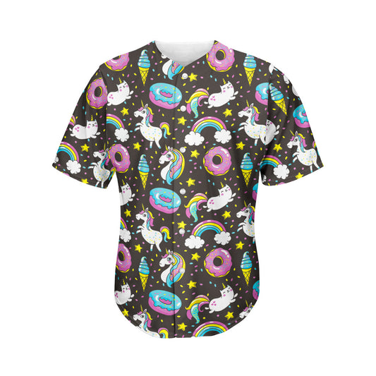 Girly Unicorn Donut Pattern Print Men's Baseball Jersey