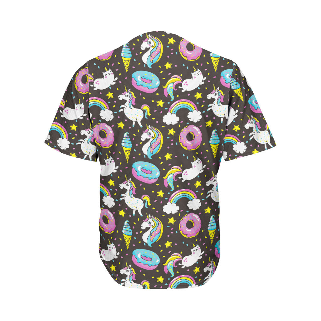 Girly Unicorn Donut Pattern Print Men's Baseball Jersey