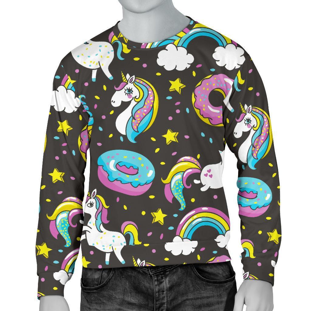 Girly Unicorn Donut Pattern Print Men's Crewneck Sweatshirt GearFrost