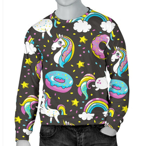 Girly Unicorn Donut Pattern Print Men's Crewneck Sweatshirt GearFrost