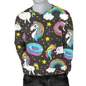 Girly Unicorn Donut Pattern Print Men's Crewneck Sweatshirt GearFrost