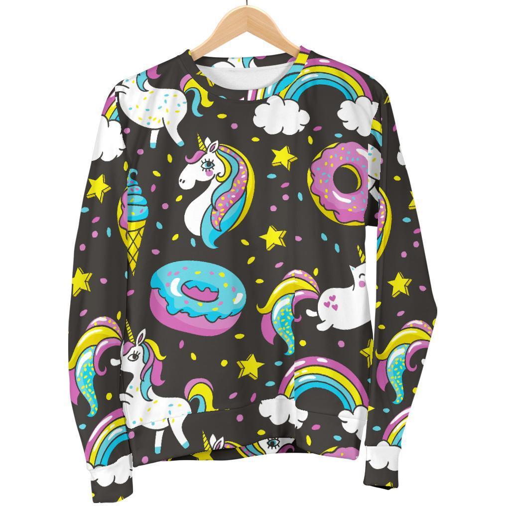 Girly Unicorn Donut Pattern Print Men's Crewneck Sweatshirt GearFrost