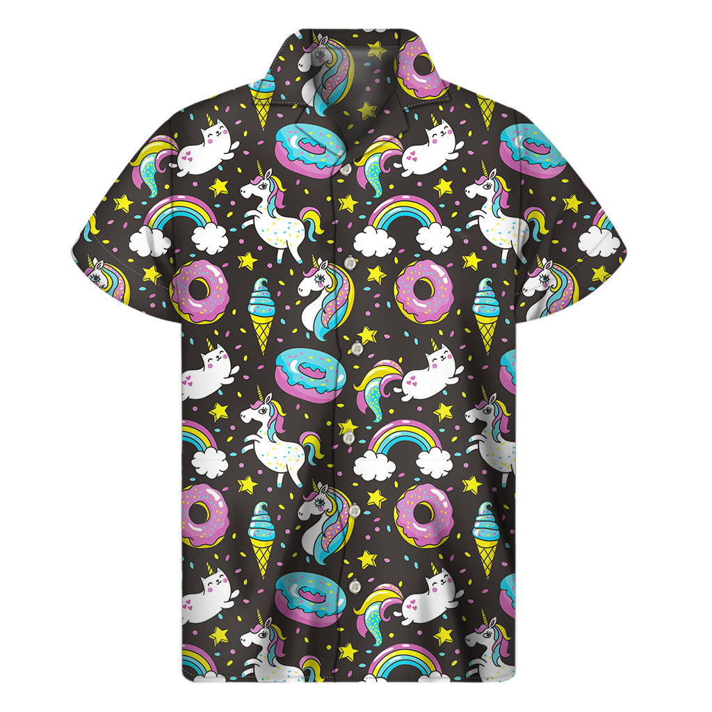 Girly Unicorn Donut Pattern Print Men's Short Sleeve Shirt