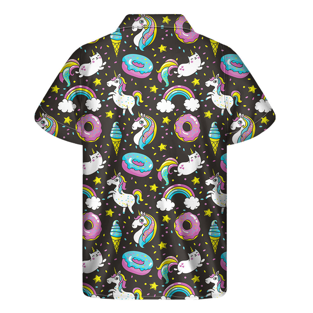 Girly Unicorn Donut Pattern Print Men's Short Sleeve Shirt