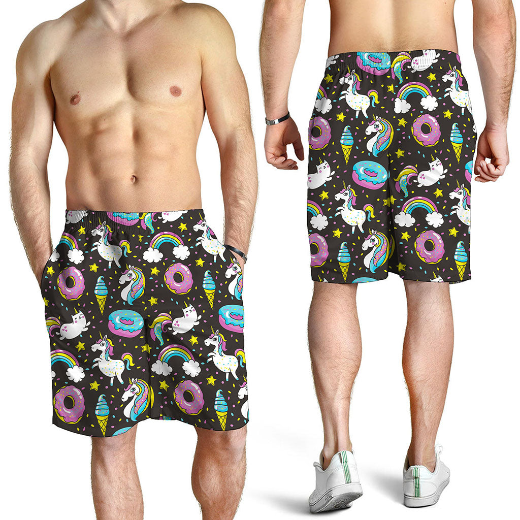 Girly Unicorn Donut Pattern Print Men's Shorts