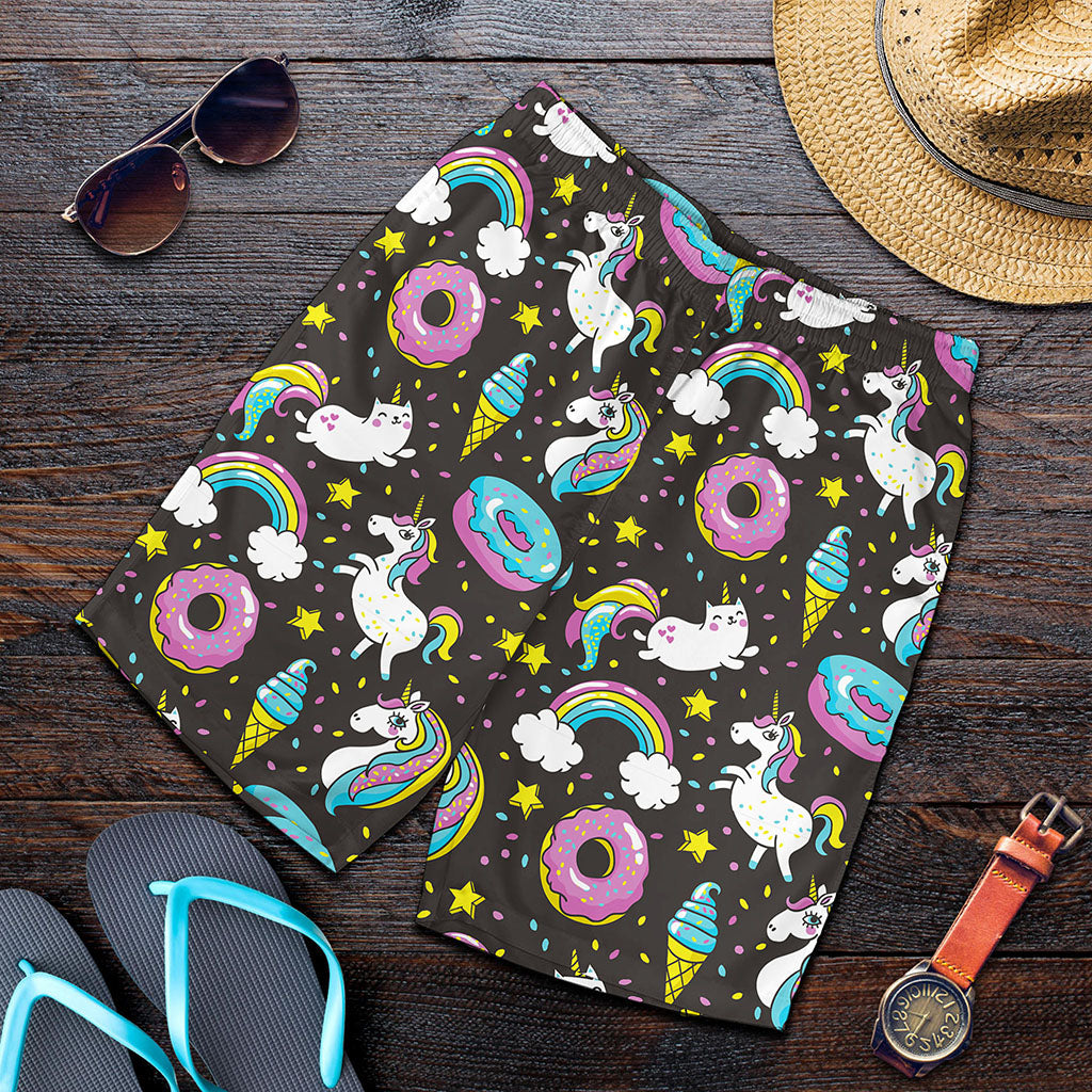 Girly Unicorn Donut Pattern Print Men's Shorts