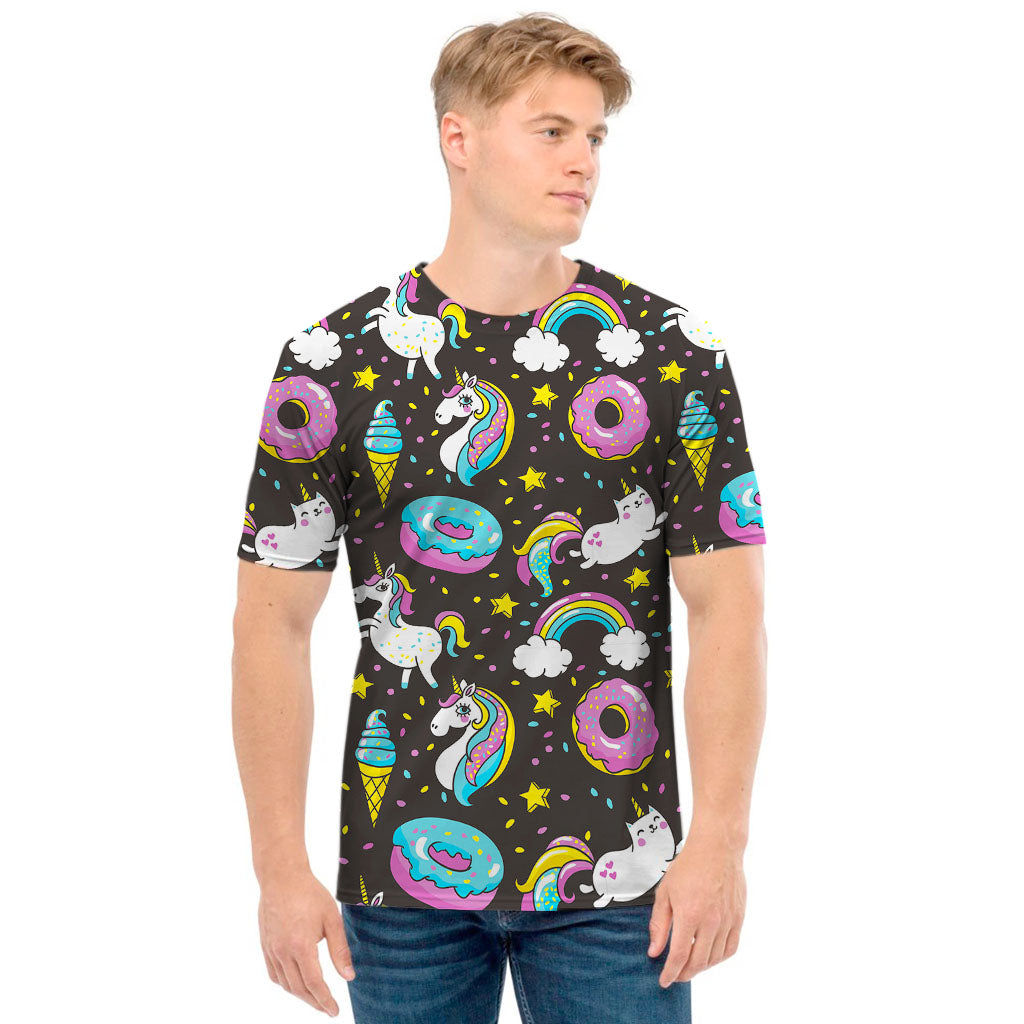 Girly Unicorn Donut Pattern Print Men's T-Shirt