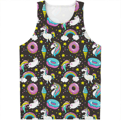 Girly Unicorn Donut Pattern Print Men's Tank Top