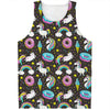 Girly Unicorn Donut Pattern Print Men's Tank Top