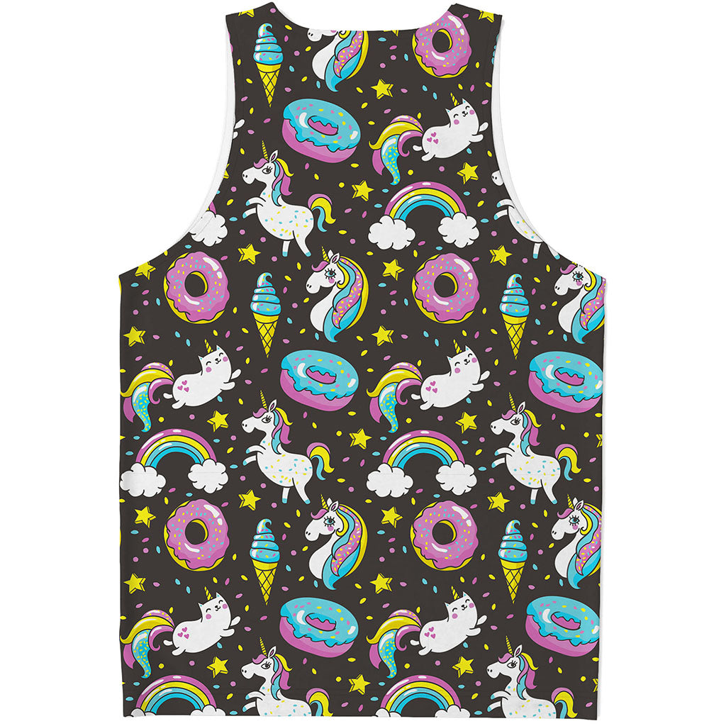 Girly Unicorn Donut Pattern Print Men's Tank Top