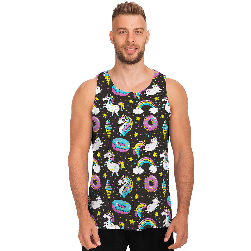 Girly Unicorn Donut Pattern Print Men's Tank Top