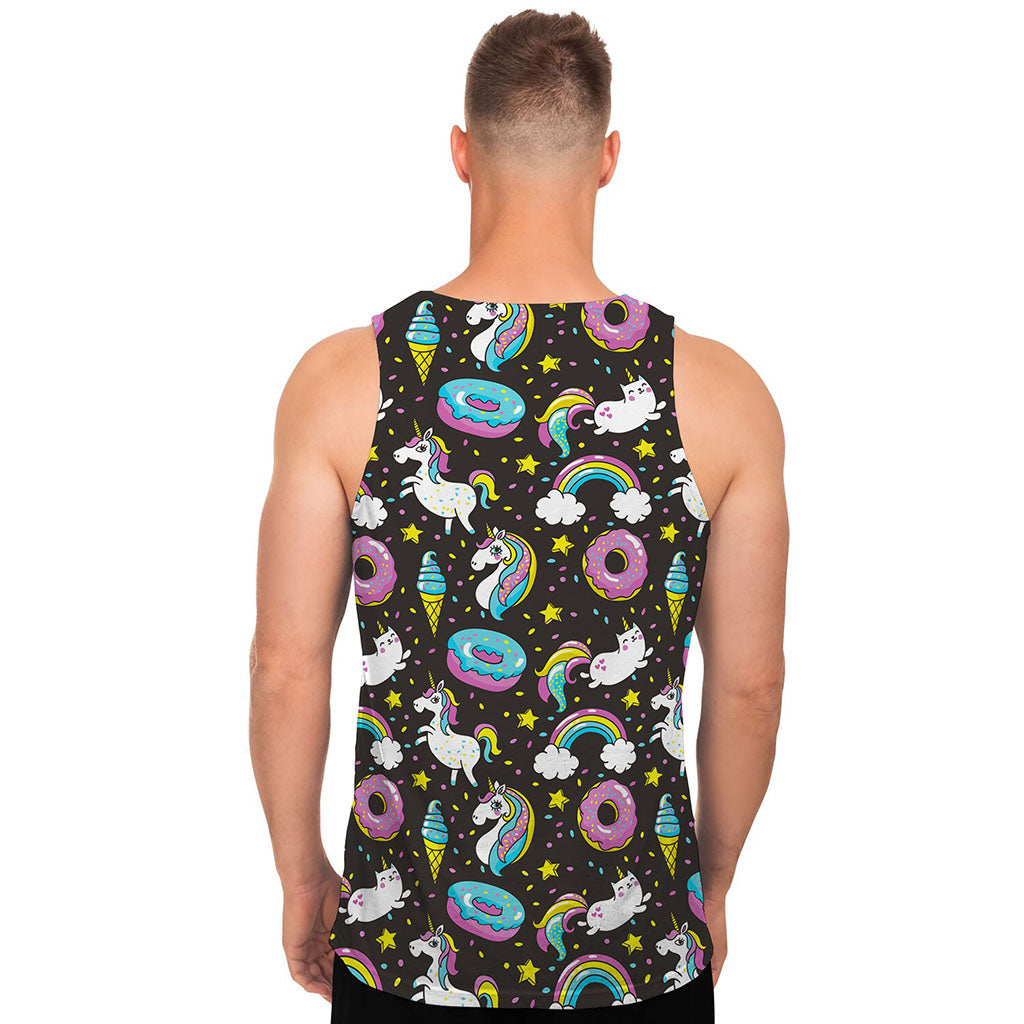 Girly Unicorn Donut Pattern Print Men's Tank Top