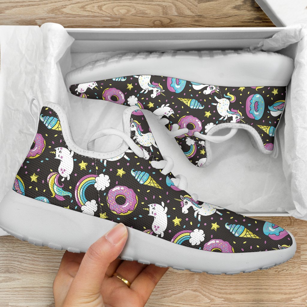 Girly Unicorn Donut Pattern Print Mesh Knit Shoes GearFrost