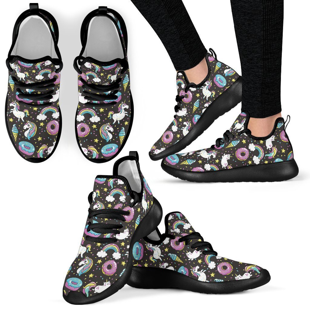 Girly Unicorn Donut Pattern Print Mesh Knit Shoes GearFrost