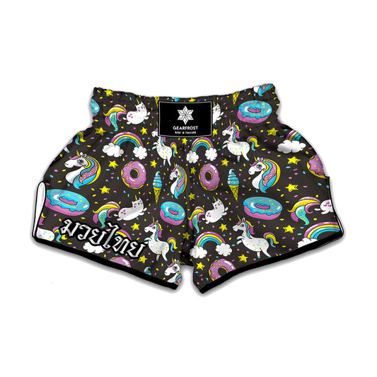 Girly Unicorn Donut Pattern Print Muay Thai Boxing Shorts