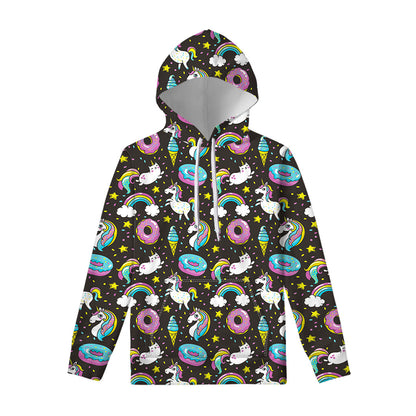 Girly Unicorn Donut Pattern Print Pullover Hoodie