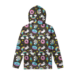 Girly Unicorn Donut Pattern Print Pullover Hoodie