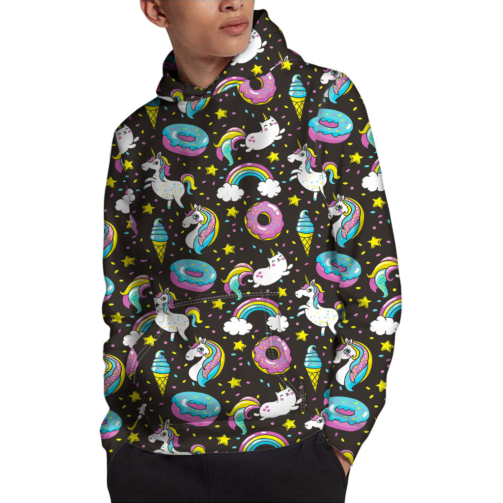 Girly Unicorn Donut Pattern Print Pullover Hoodie