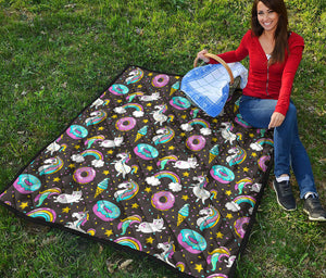 Girly Unicorn Donut Pattern Print Quilt