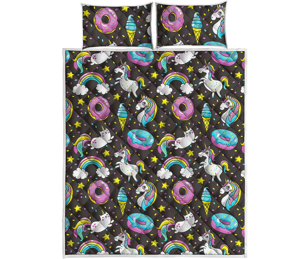 Girly Unicorn Donut Pattern Print Quilt Bed Set