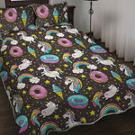 Girly Unicorn Donut Pattern Print Quilt Bed Set