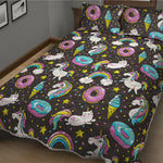 Girly Unicorn Donut Pattern Print Quilt Bed Set