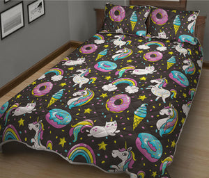 Girly Unicorn Donut Pattern Print Quilt Bed Set